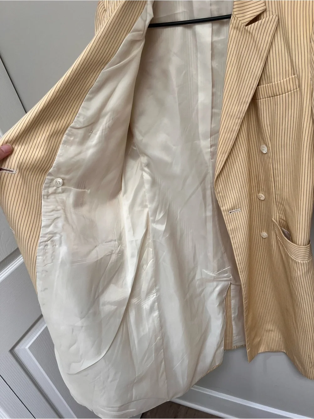 Vtg Christian Dior Yellow Pinstripe Suit Jacket/ Coat/Dress/Blazer. Sz 8. Wool.